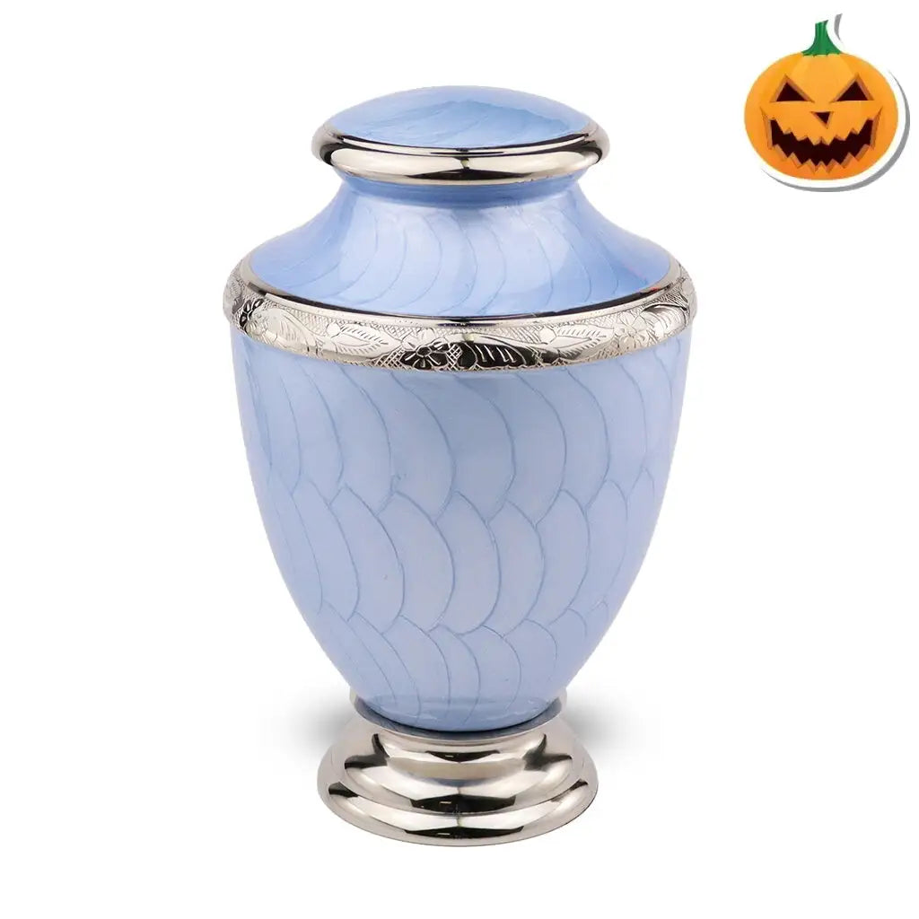 ADULT Brass-Alloy Urn -5600- Nickel Plated Brass & Enamel Blue