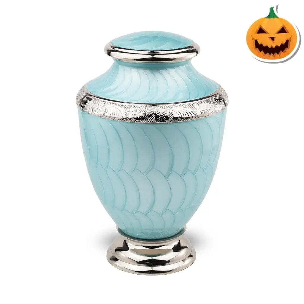 ADULT Brass-Alloy Urn -5600- Nickel Plated Brass & Enamel Teal
