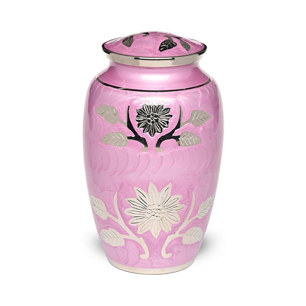 ADULT Brass urn -1500- Florentine Corn Flower Design Pink