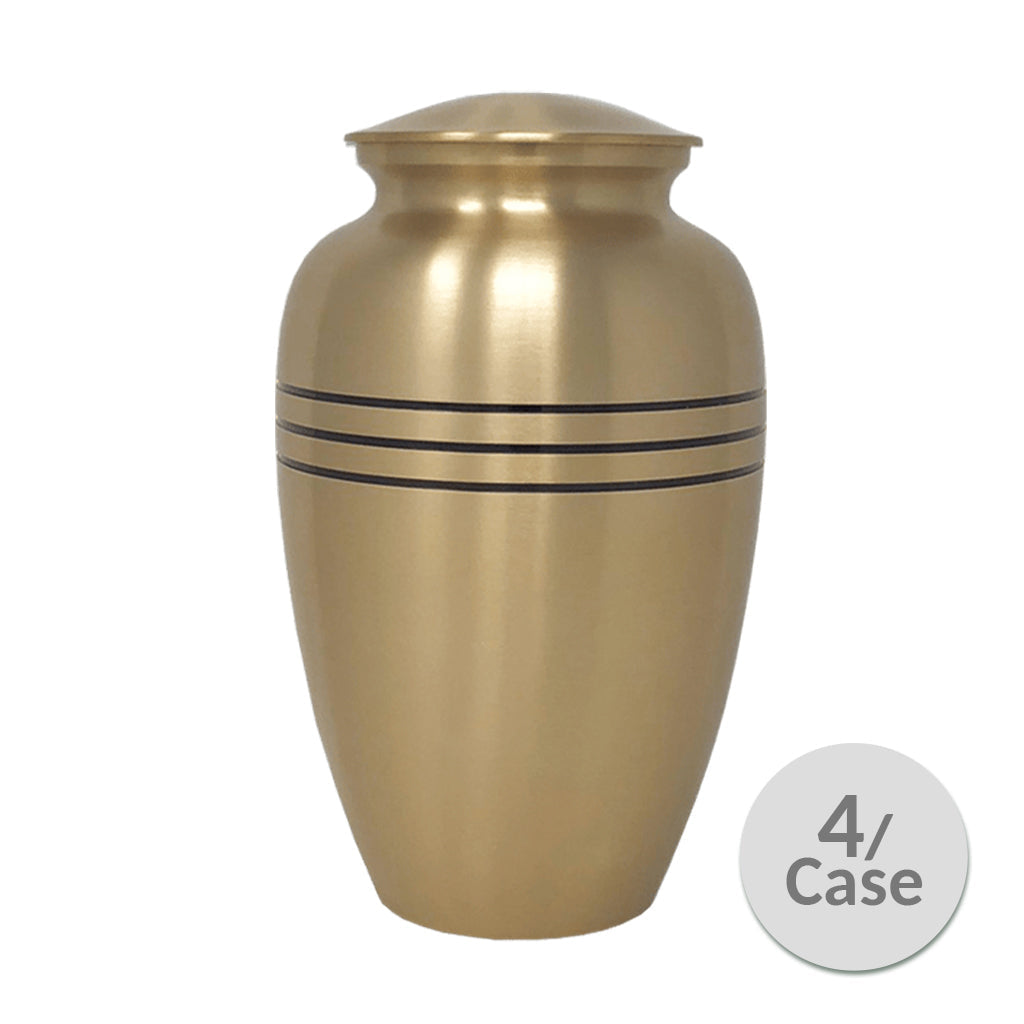 ADULT Brass Urn - Brushed Finish - Three Rings - Case of 4 Brass x 4