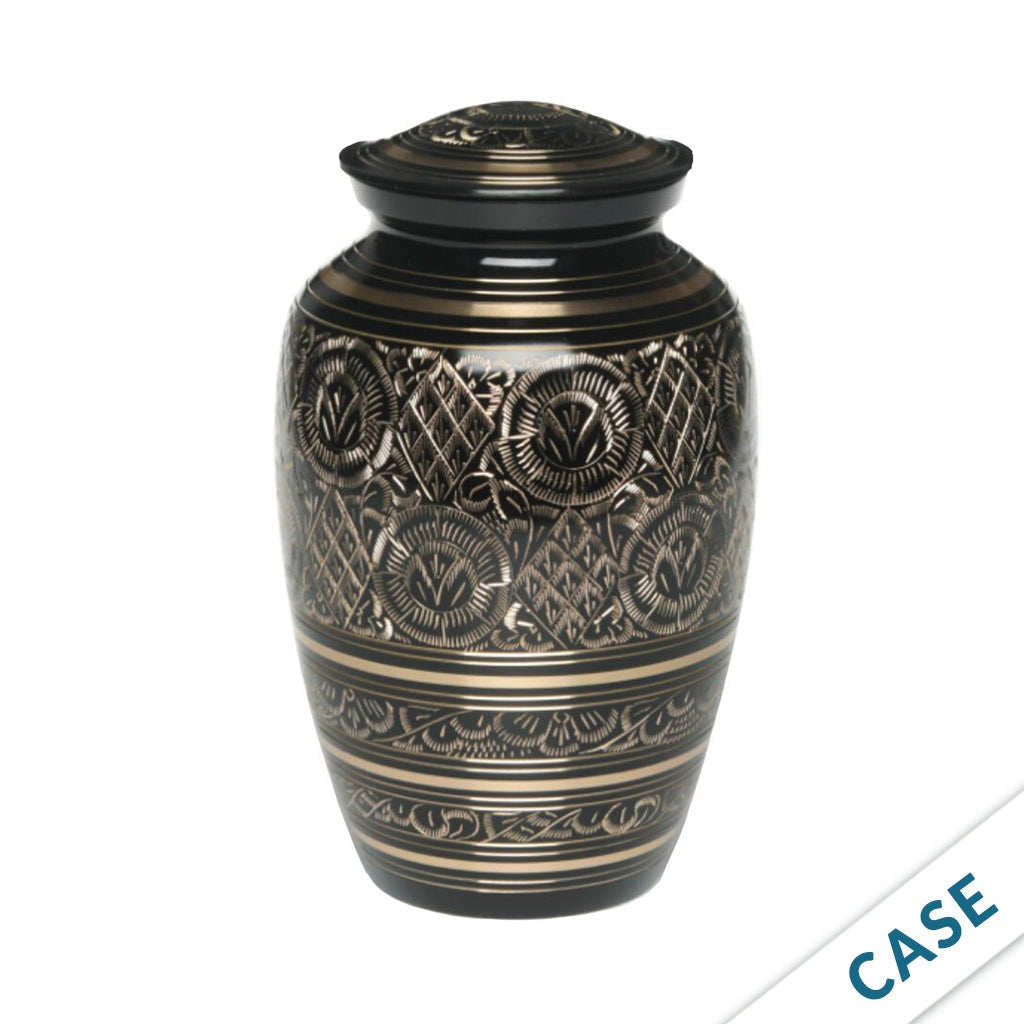 ADULT - Classic Brass Urn -1574- Black and Gold Etched - Case of 6