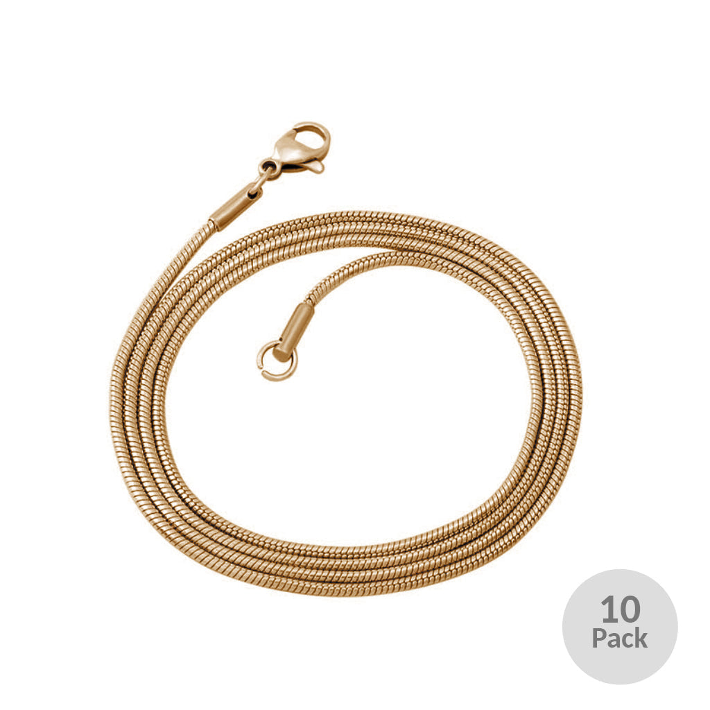 Snake Chain - 1.2mm x 22in Length -Pack of 10 Rose Gold