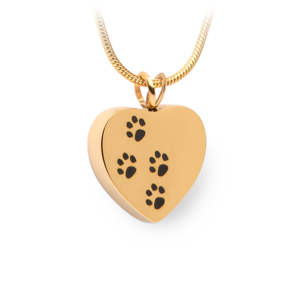 J-004 - Four Paw Print Heart Pendant With Chain Gold