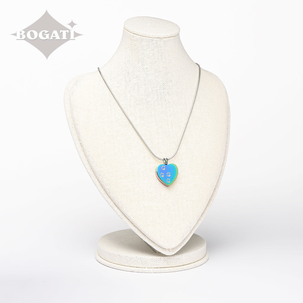 J-004 - Four Paw Print Heart Pendant With Chain