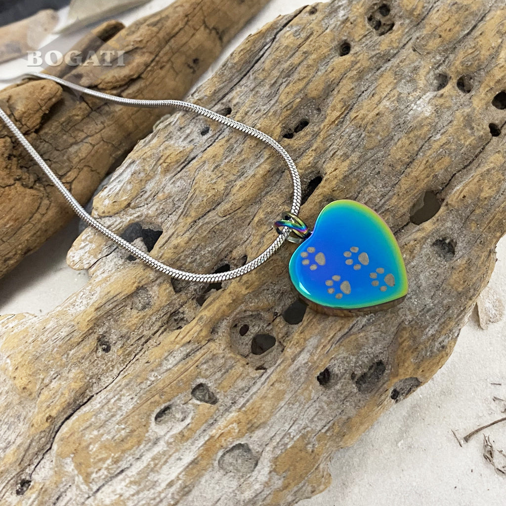 J-004 - Four Paw Print Heart Pendant With Chain