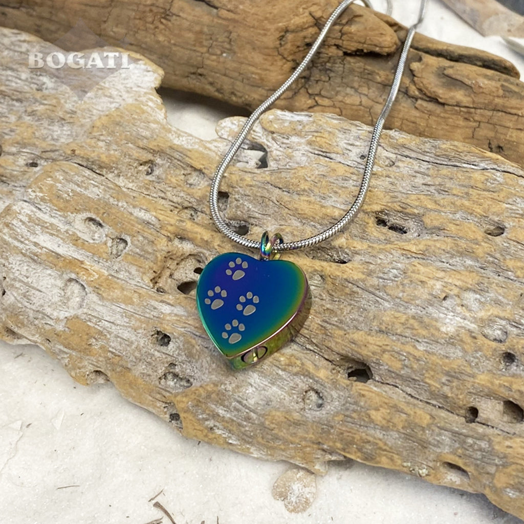 J-004 - Four Paw Print Heart Pendant With Chain