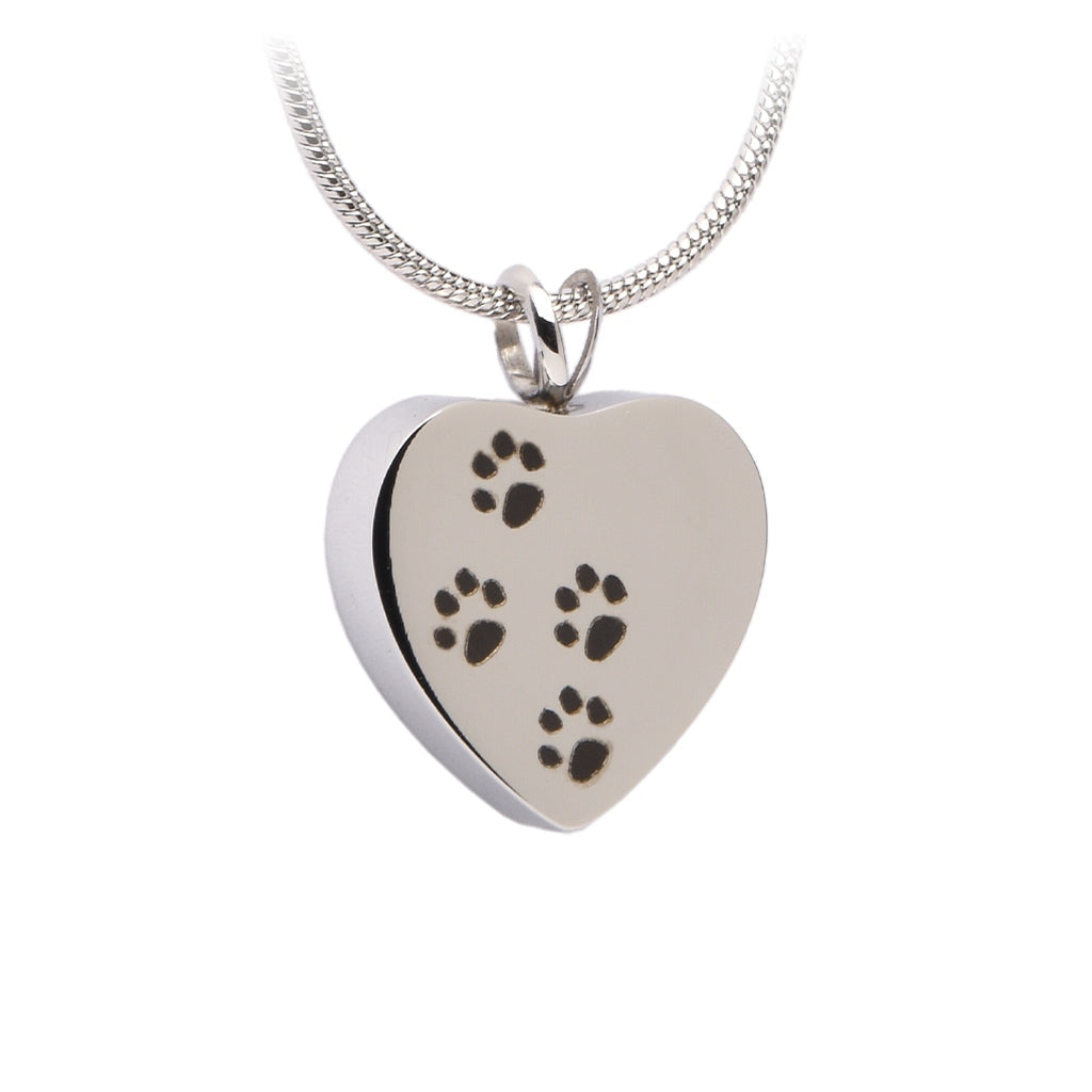 J-004 - Four Paw Print Heart Pendant With Chain Silver
