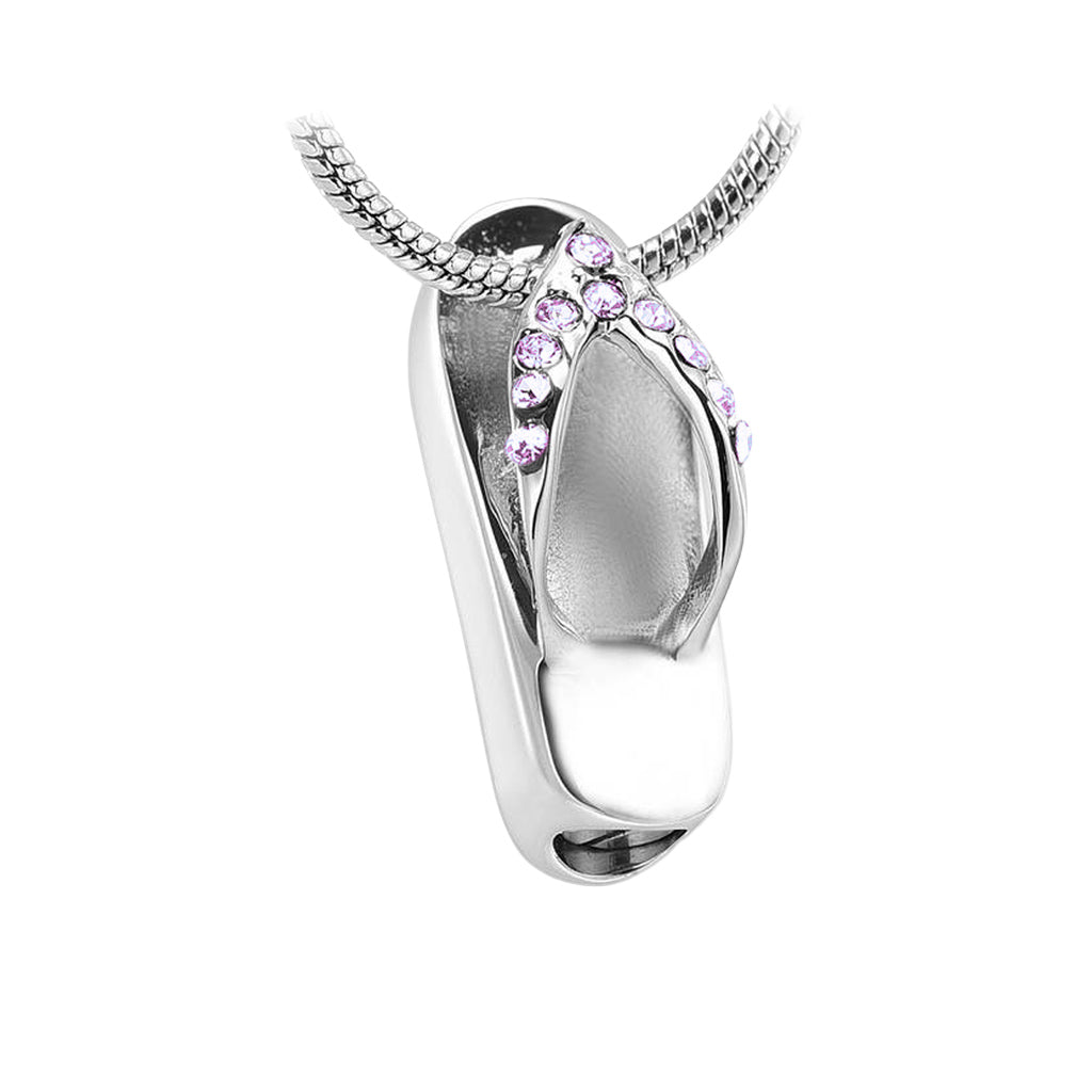 CLEARANCE J-164- Flip Flop with Rhinestones - Pendant with Chain Purple