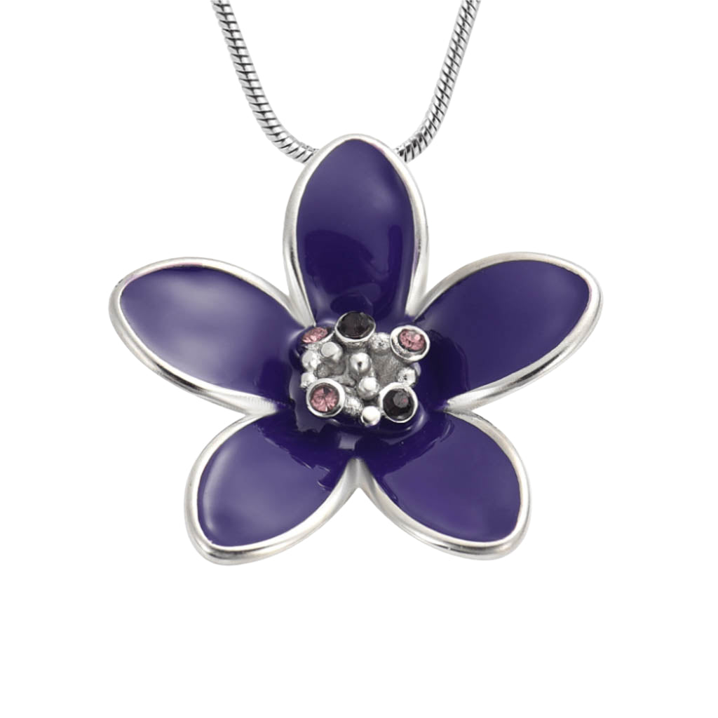 J-2400 - Flower with Colorful Stones - Pendant with Chain Purple