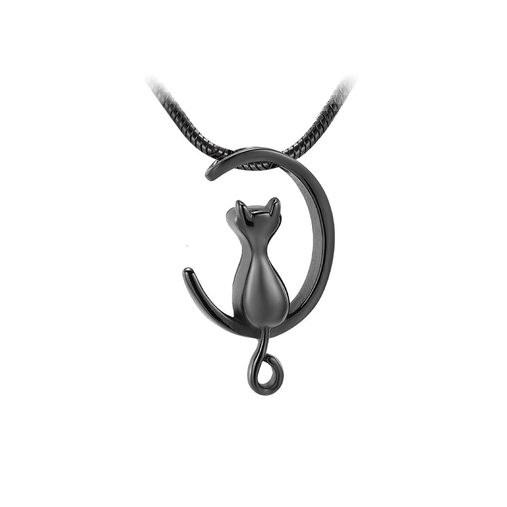 J-410 Cat In The Moon - Pendant With Chain Black