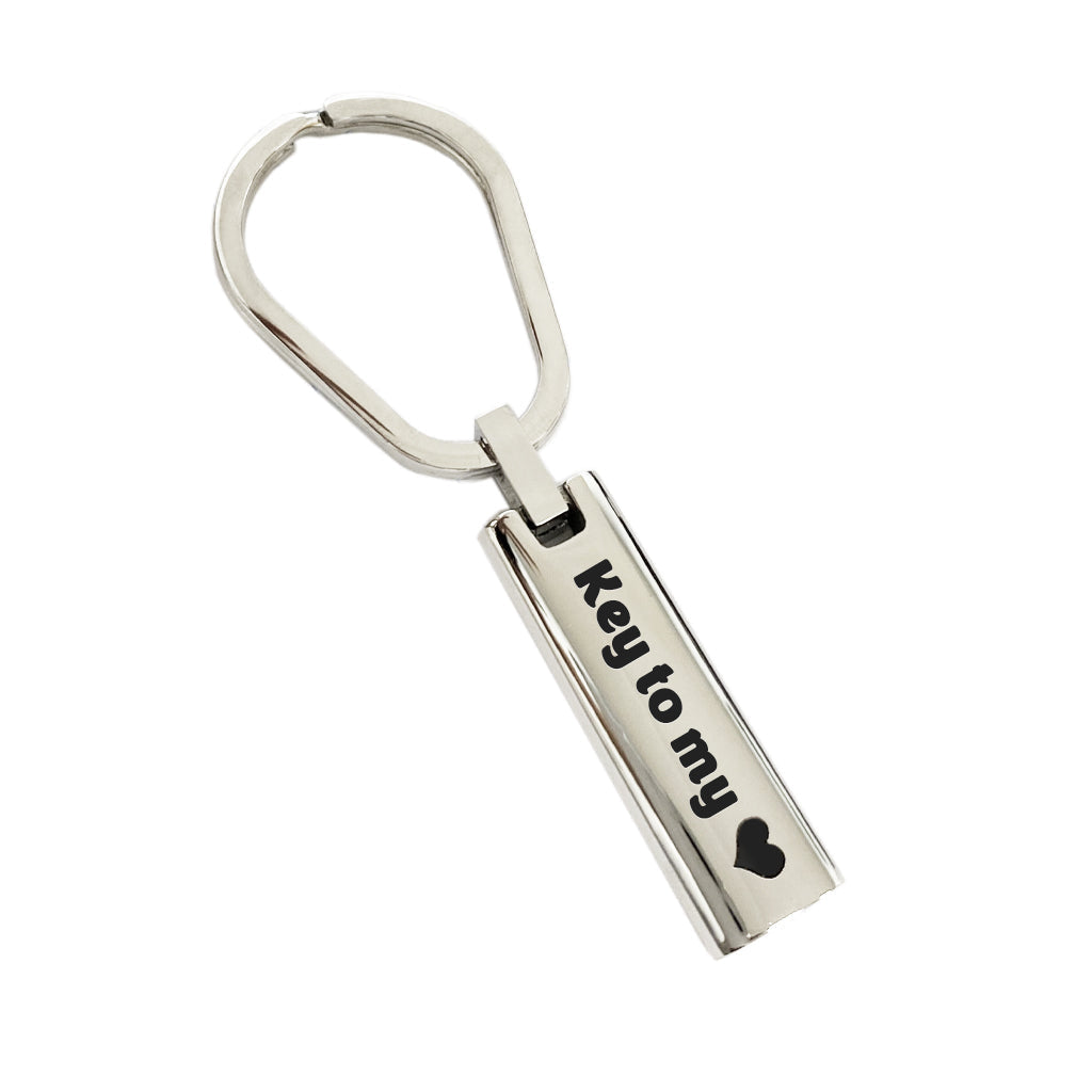 J-411 - Cylinder Bar Keychain Key To My Heart Silver