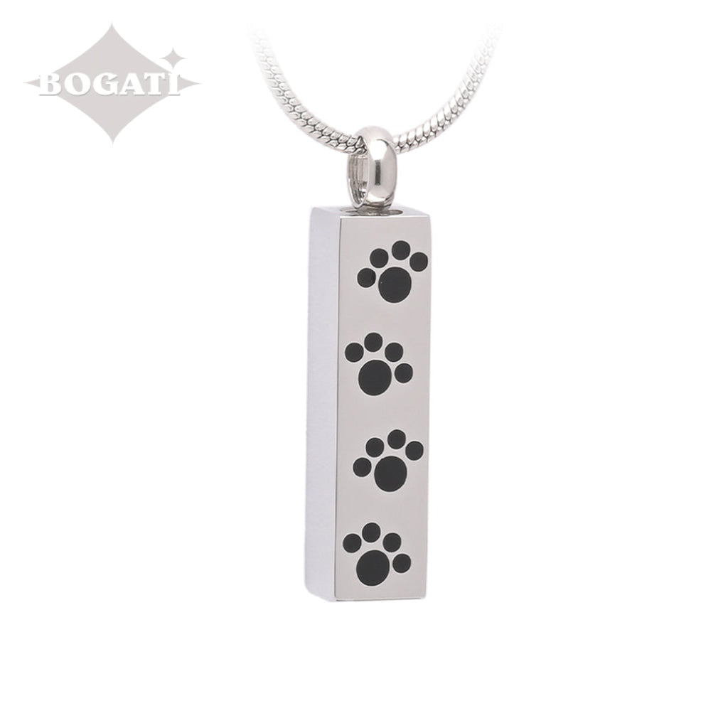 J 600 Bar with Four Paw Prints Silver tone Pendant with Chain
