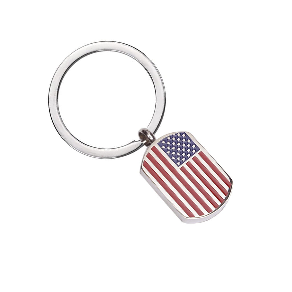J-671- Usa Flag Tag - Silver-Tone Keychain Small