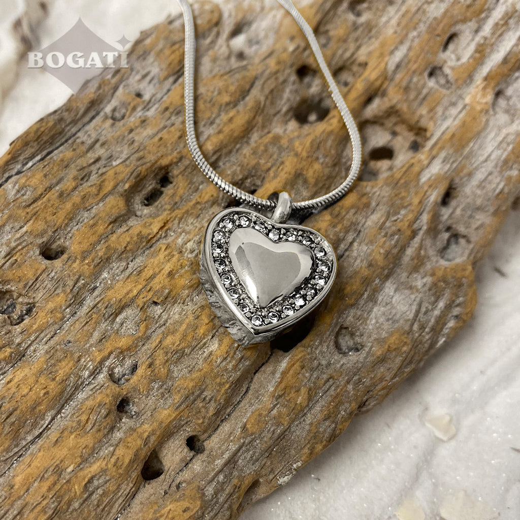 J-754- Heart With Rhinestones - Pendant Chain