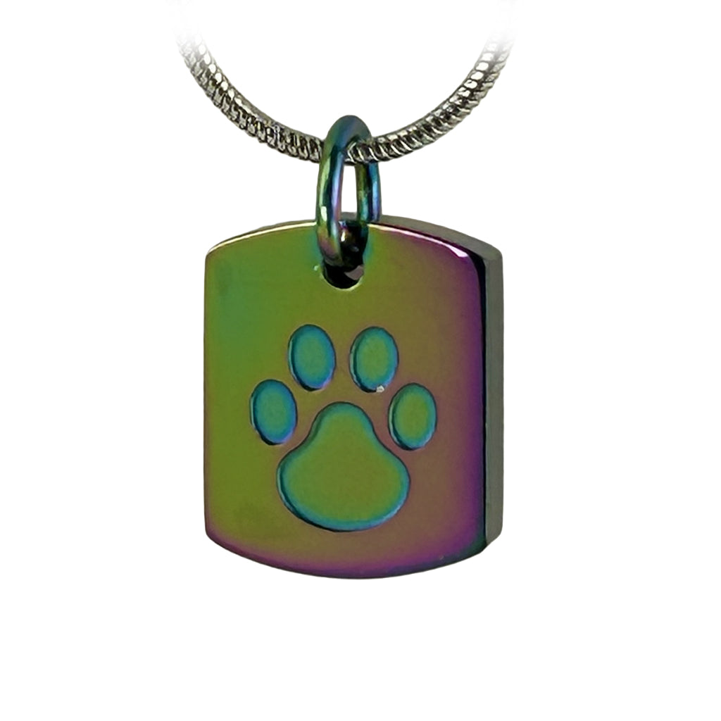 J-8003 Tag with Paw Print - Pendant with Chain Rainbow