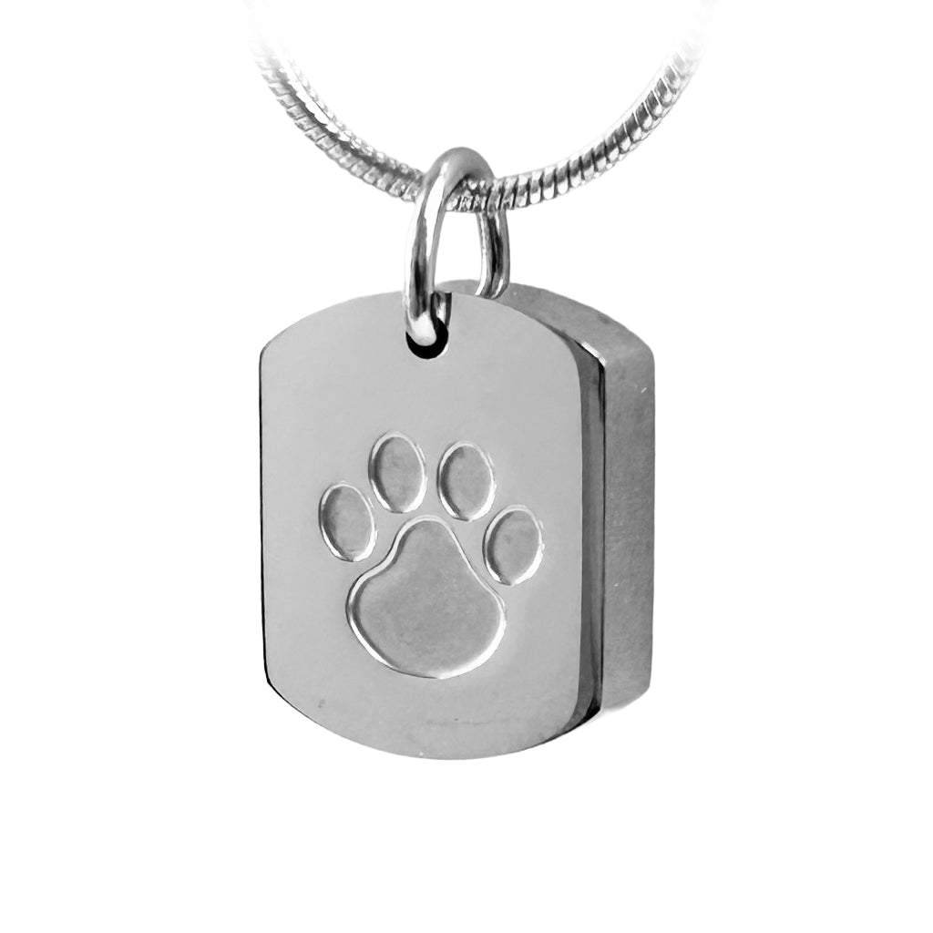 J-8003 Tag with Paw Print - Pendant with Chain Silver