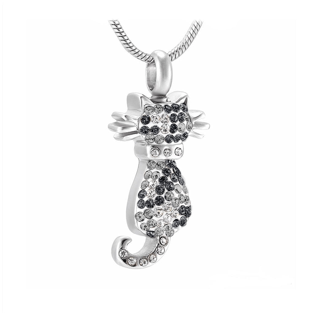 J-921 - Cat With Rhinestones Pendant Chain Gray