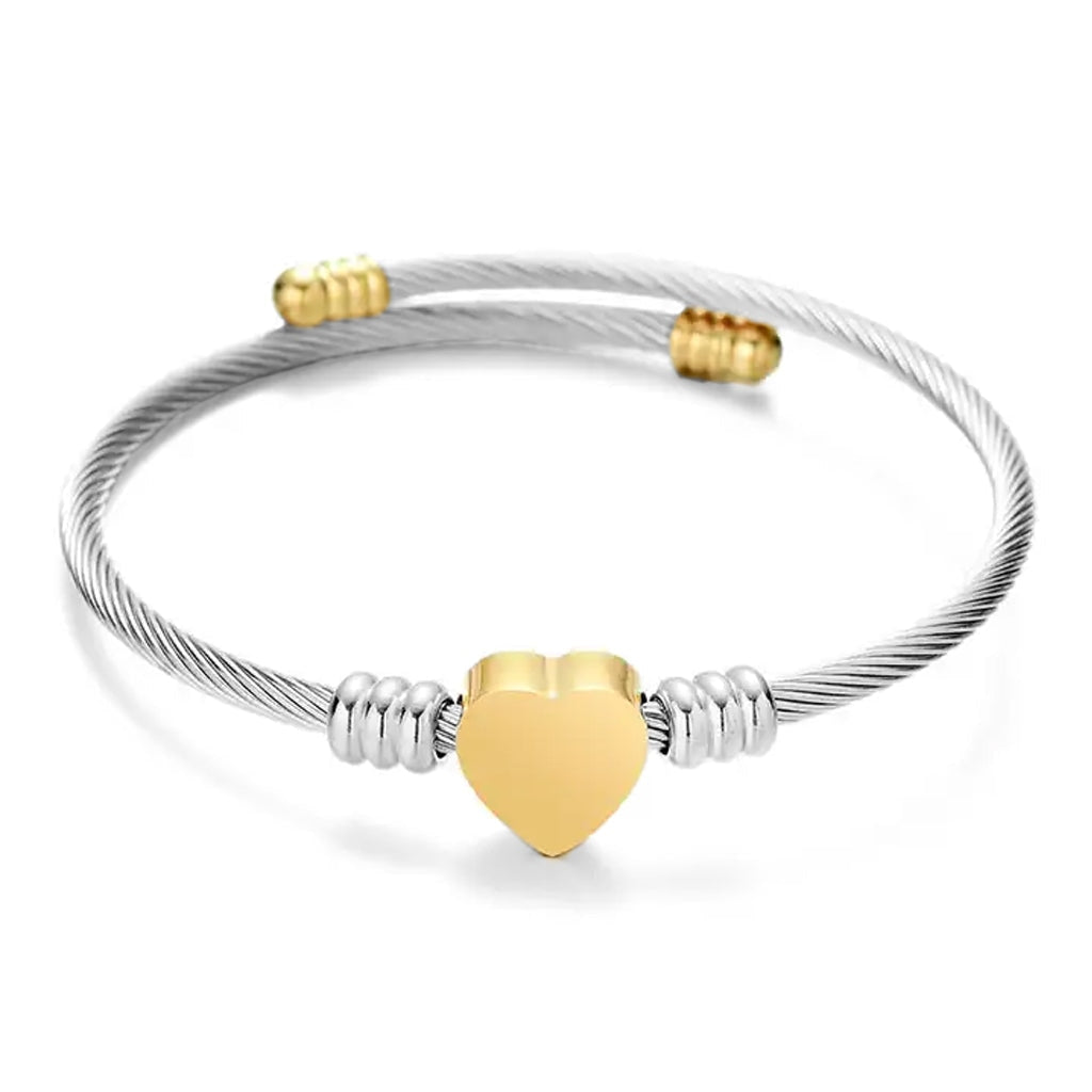 J-Brac-19 Cable Bracelet With Heart Silver&Gold