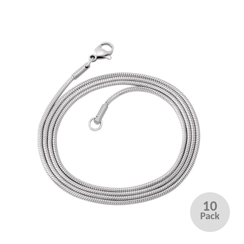 Silver-Tone Snake Chain - 1.2Mm X 22 Length 10-Pack