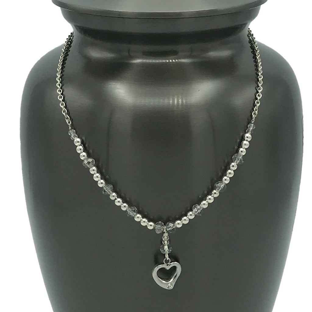 CLEARANCE - Urn Adornment - MI-7 Silver Beads with Silver Heart