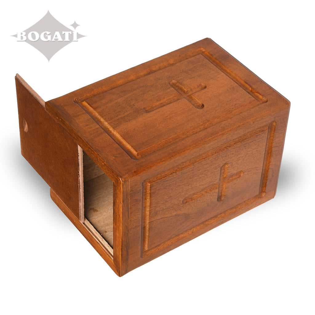 ADULT - Mango Wood Rustic Tower Urn - Border and Cross