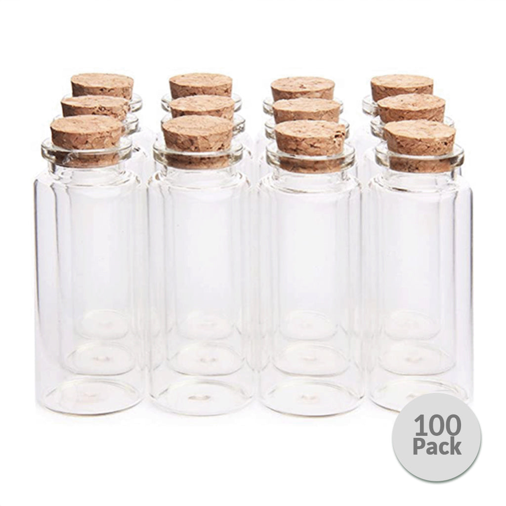Mini Glass Vials with Cork Stoppers - 10ml - PACK 100 Pack