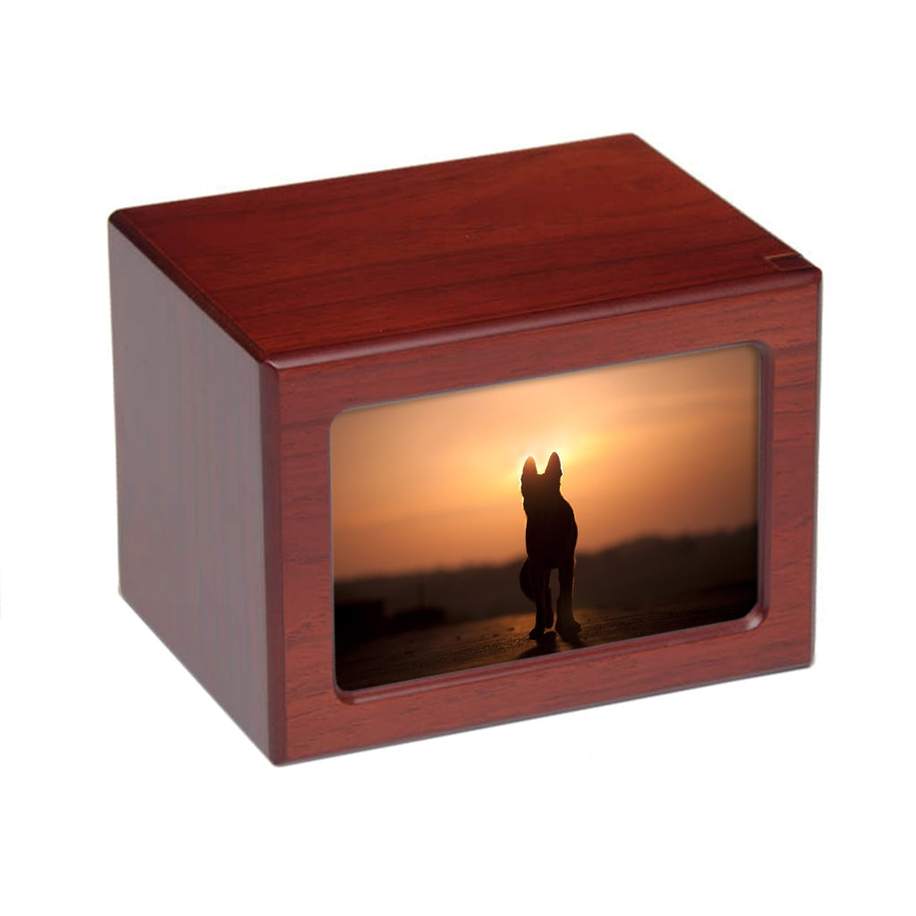 LARGE Photo Frame Urn -PY06- Dog Silhouette at Sunset Cherry