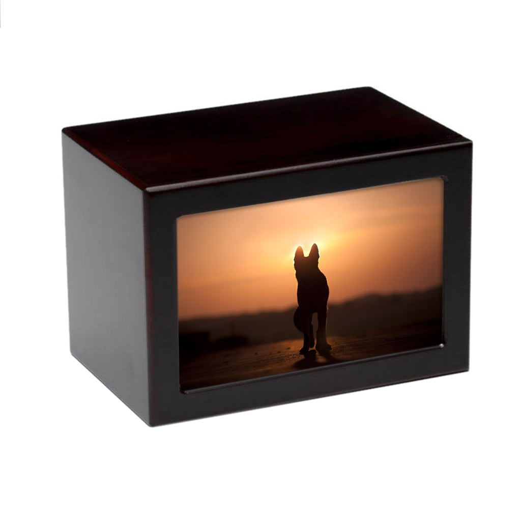 LARGE Photo Frame Urn -PY06- Dog Silhouette at Sunset Dark Cherry