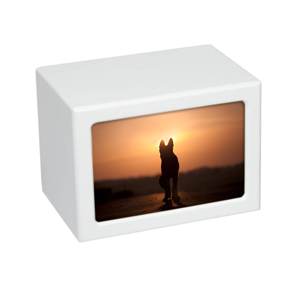 LARGE Photo Frame Urn -PY06- Dog Silhouette at Sunset White