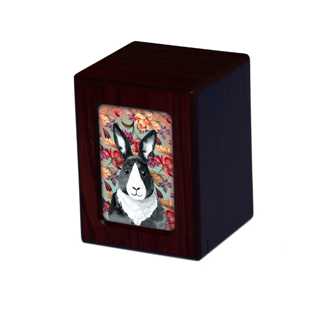 SMALL PY06 - Black & White Rabbit with Floral Background Dark Cherry