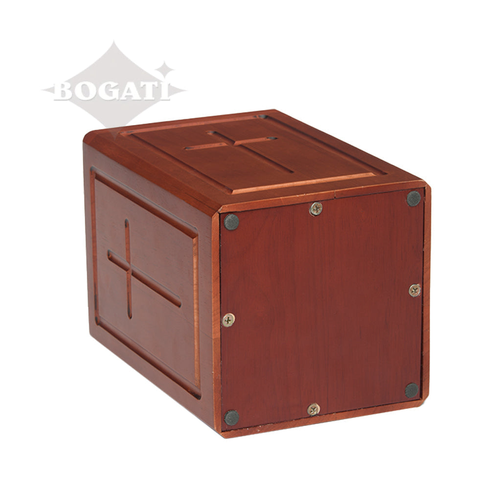 Manufacturer IMPERFECT - Rubberwood Tower Urn -720- Border and Cross - Cherry - Case of 4
