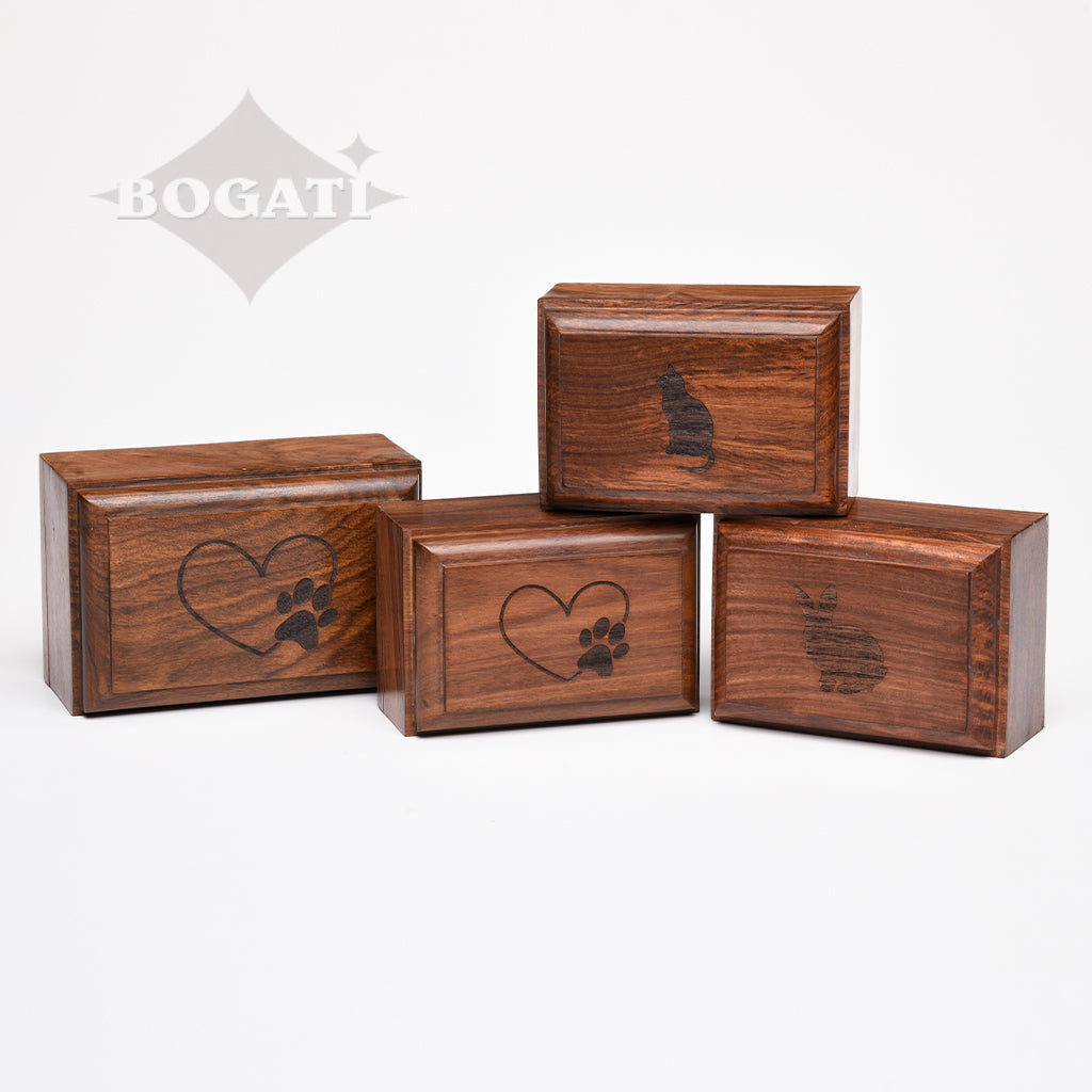 EXTRA SMALL Rosewood Urn -2705- Bevel Edge - Rabbit Silhouette