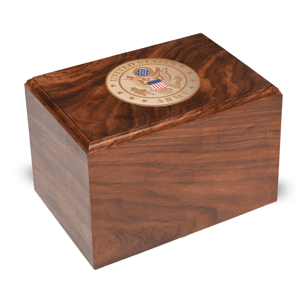 TC Rosewood Urn -2705- Bevel Edge with US Military Emblem Army