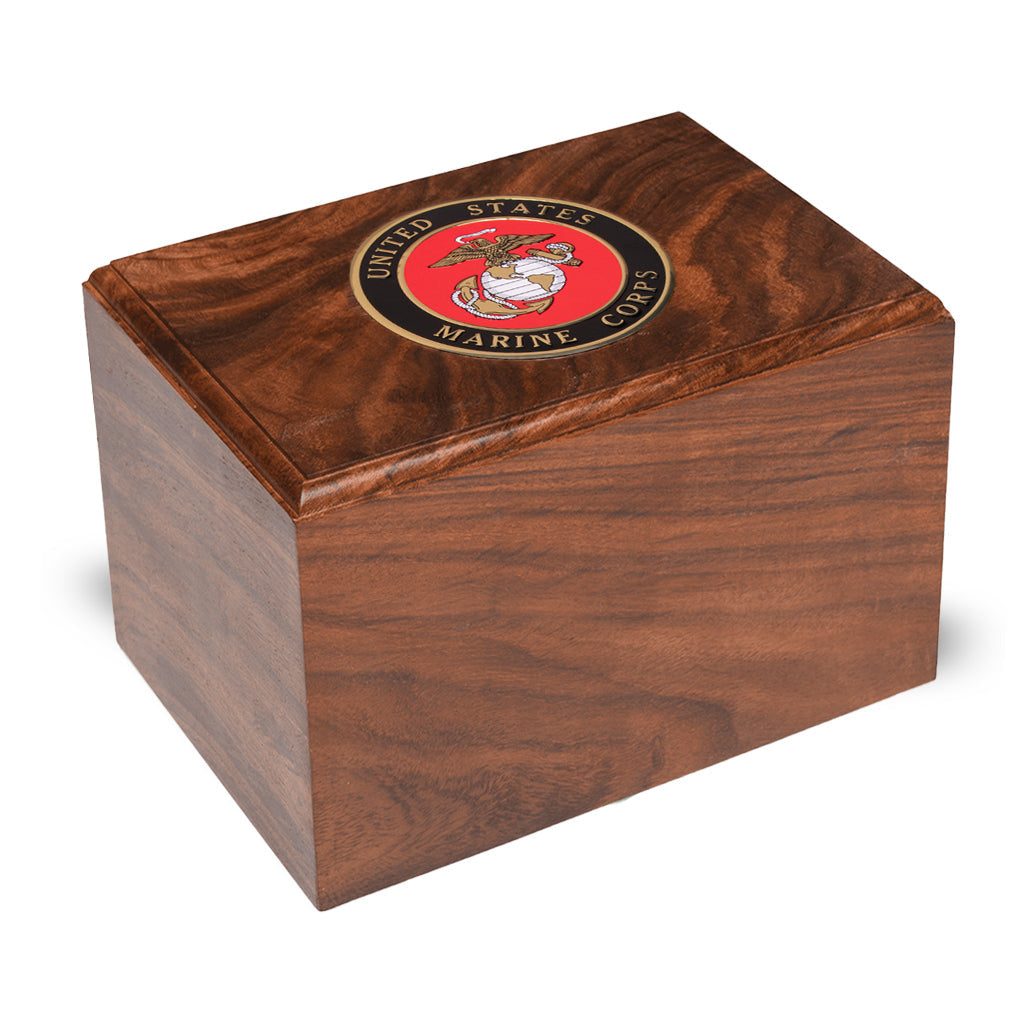 TC Rosewood Urn -2705- Bevel Edge with US Military Emblem Marine Corps