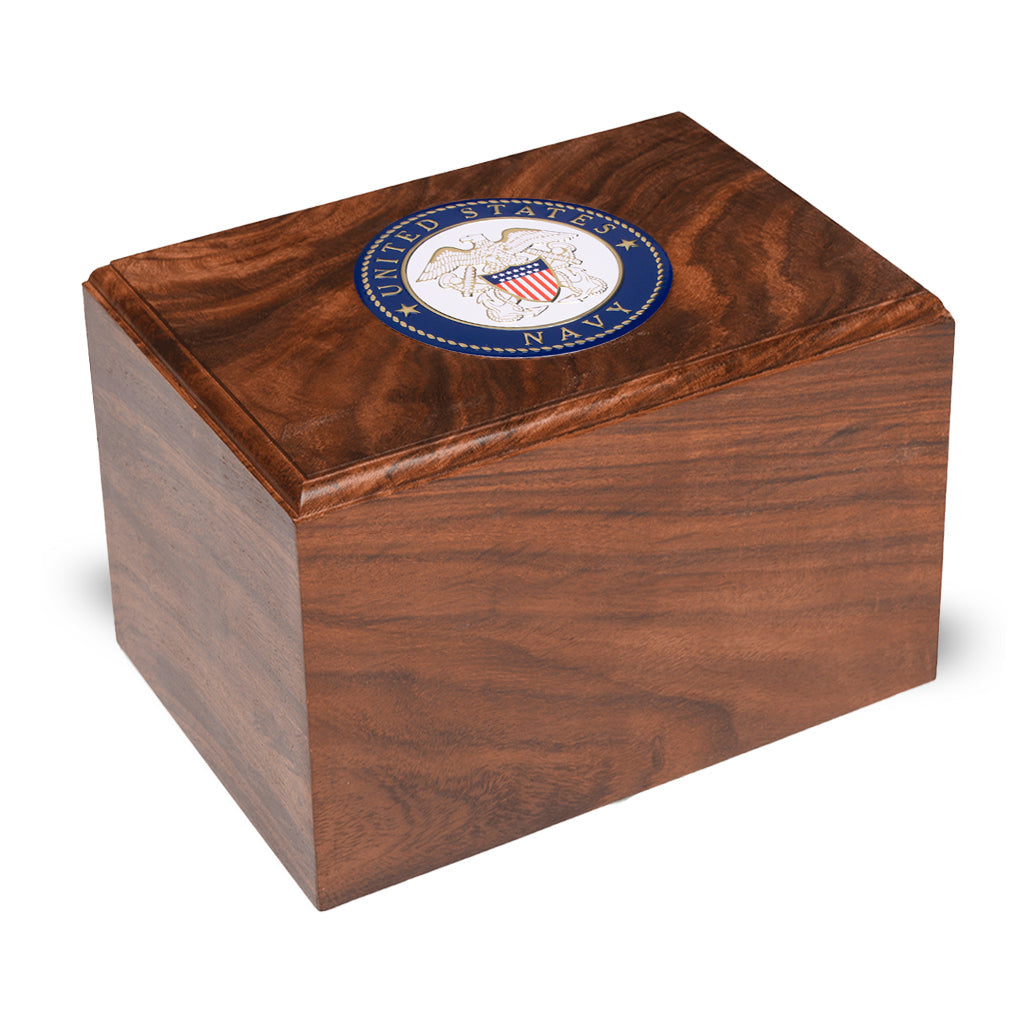 TC Rosewood Urn -2705- Bevel Edge with US Military Emblem Navy