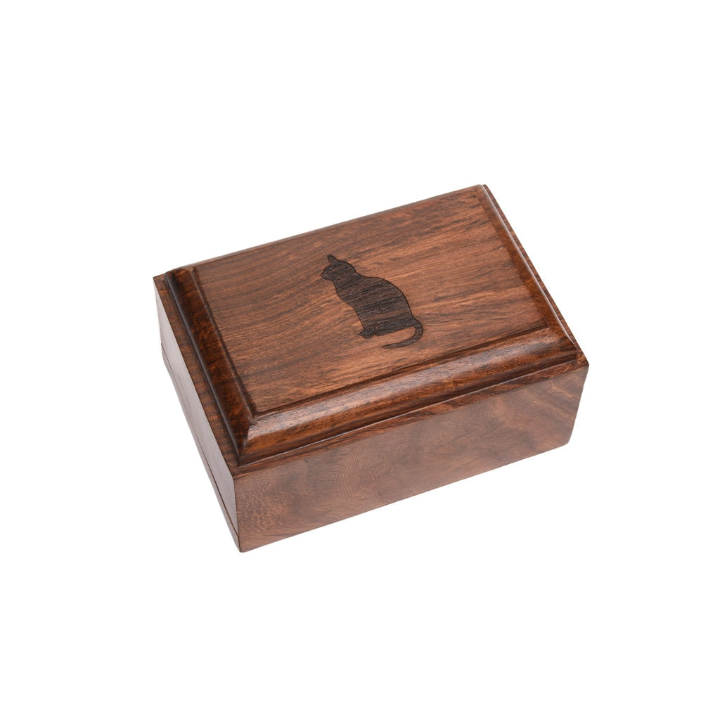 EXTRA SMALL Rosewood Urn -2805- Bevel Edge - Cat Silhouette
