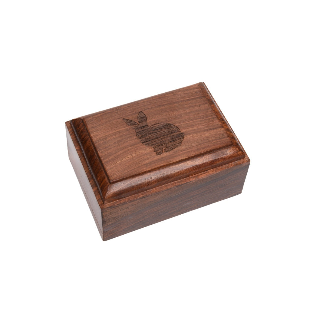 EXTRA SMALL Rosewood Urn -2805- Bevel Edge - Rabbit Silhouette