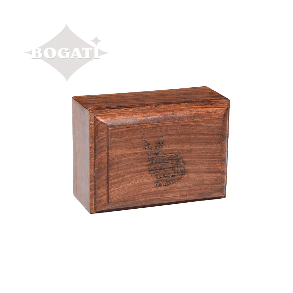 EXTRA SMALL Rosewood Urn -2705- Bevel Edge - Rabbit Silhouette