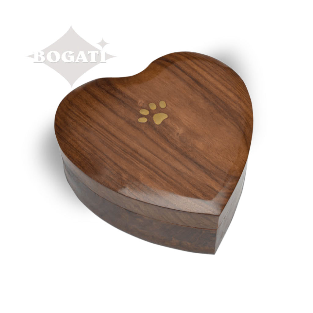 IMPERFECT SELECTION - MEDIUM - Rosewood Heart Box with Lid - Brass Paw Inlay