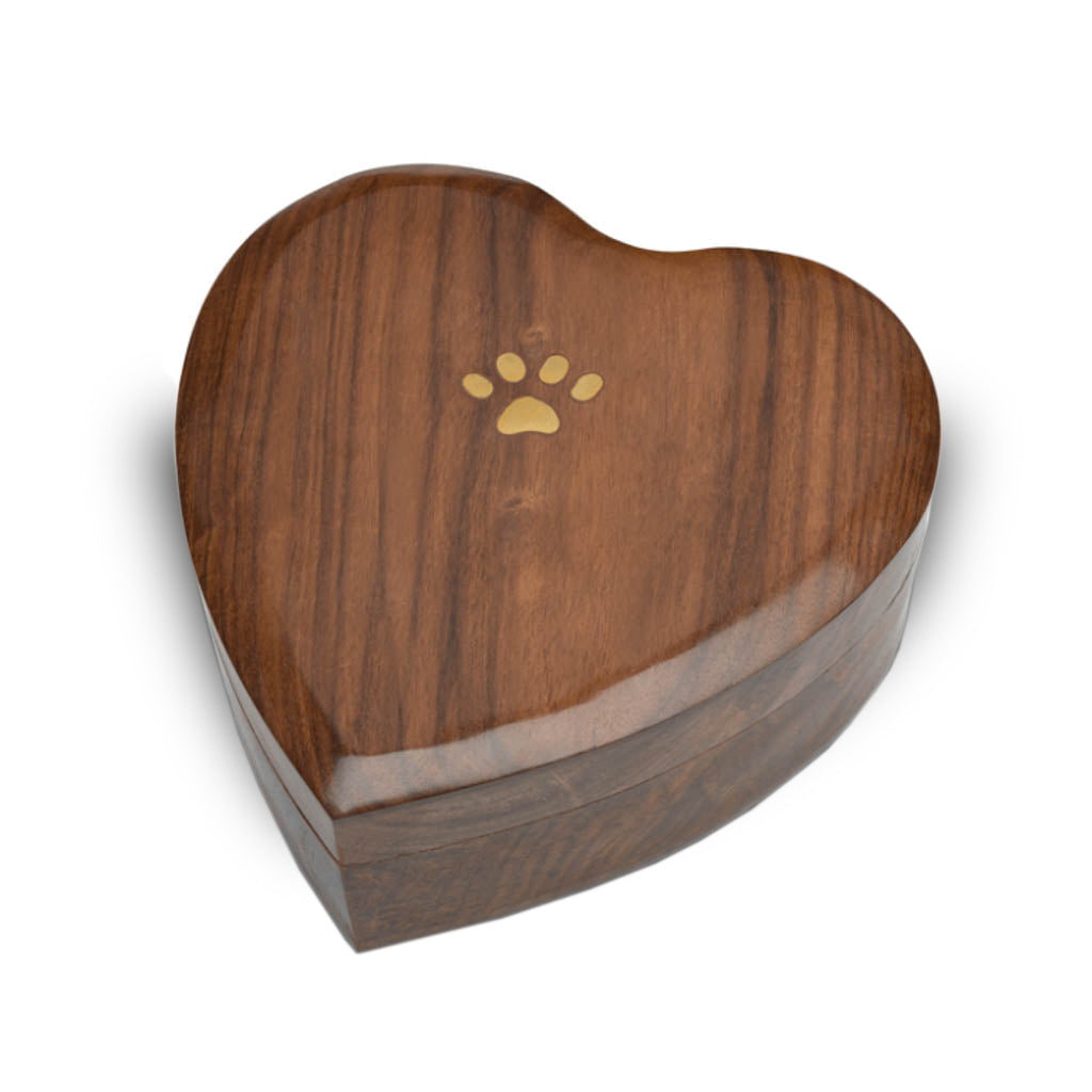 IMPERFECT SELECTION - MEDIUM - Rosewood Heart Box with Lid - Brass Paw Inlay