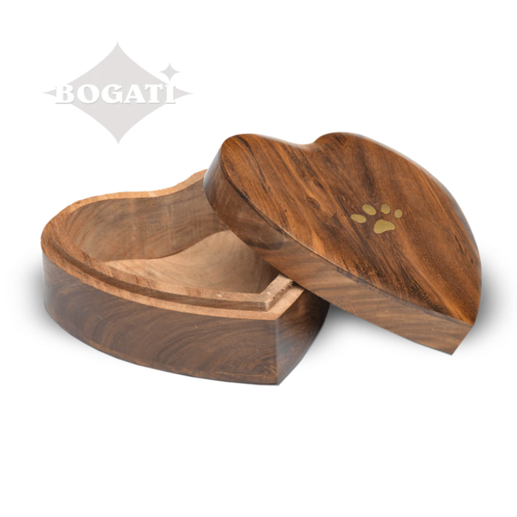 IMPERFECT SELECTION - MEDIUM - Rosewood Heart Box with Lid - Brass Paw Inlay