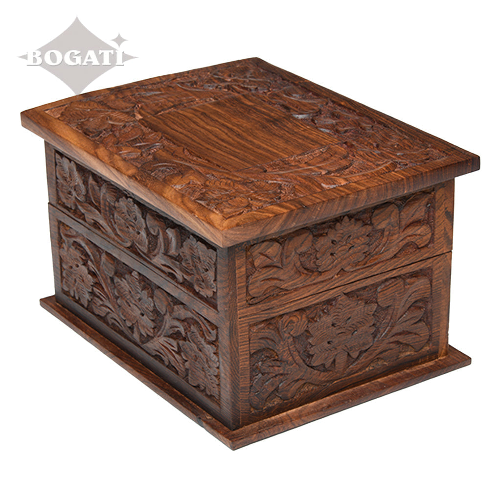 ADULT - Rosewood Memory Box Urn - Rustic look - Leaf Design - Case of 6