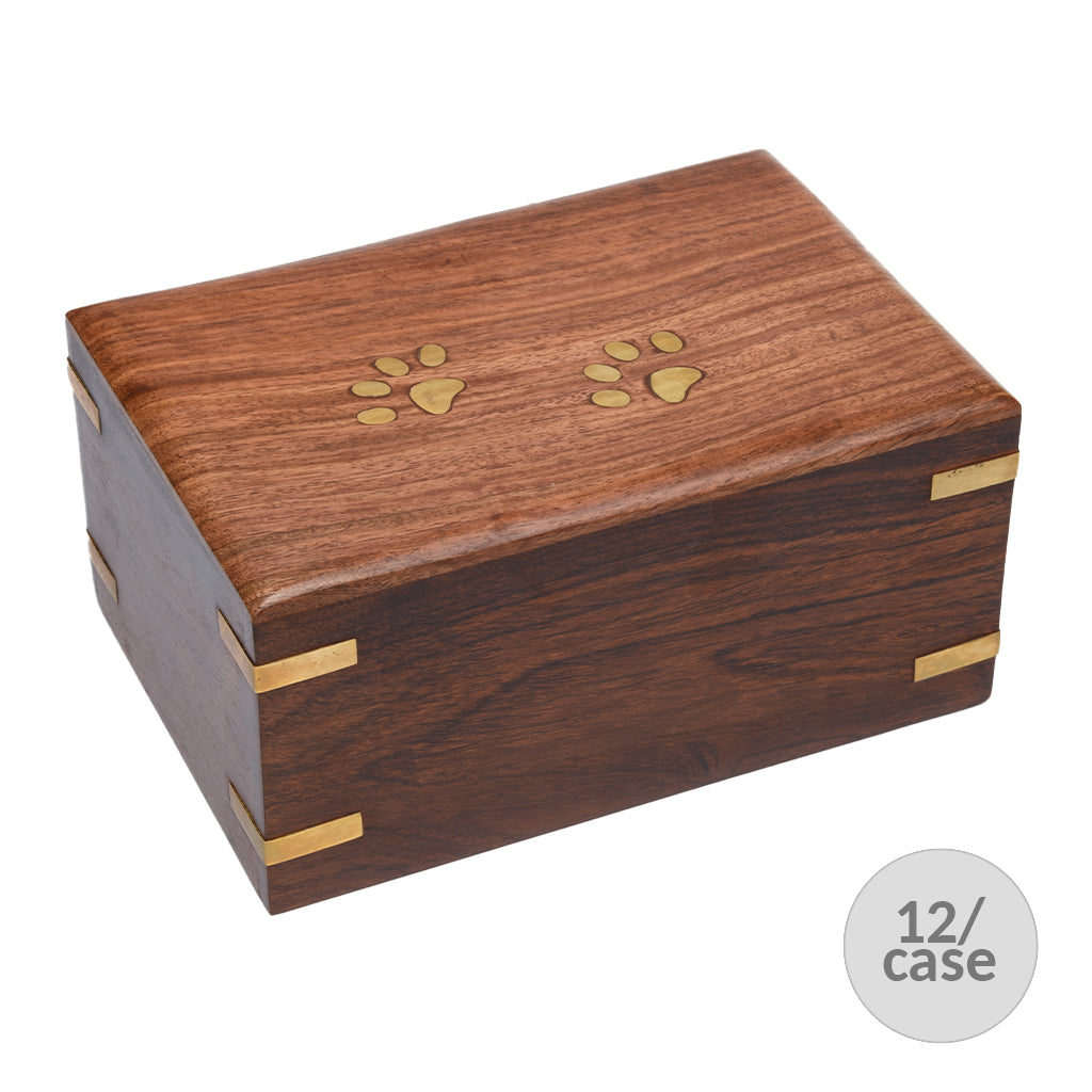 LARGE - Rosewood Pet Urn RW-PP with Brass Paws and Corners - Case of 12