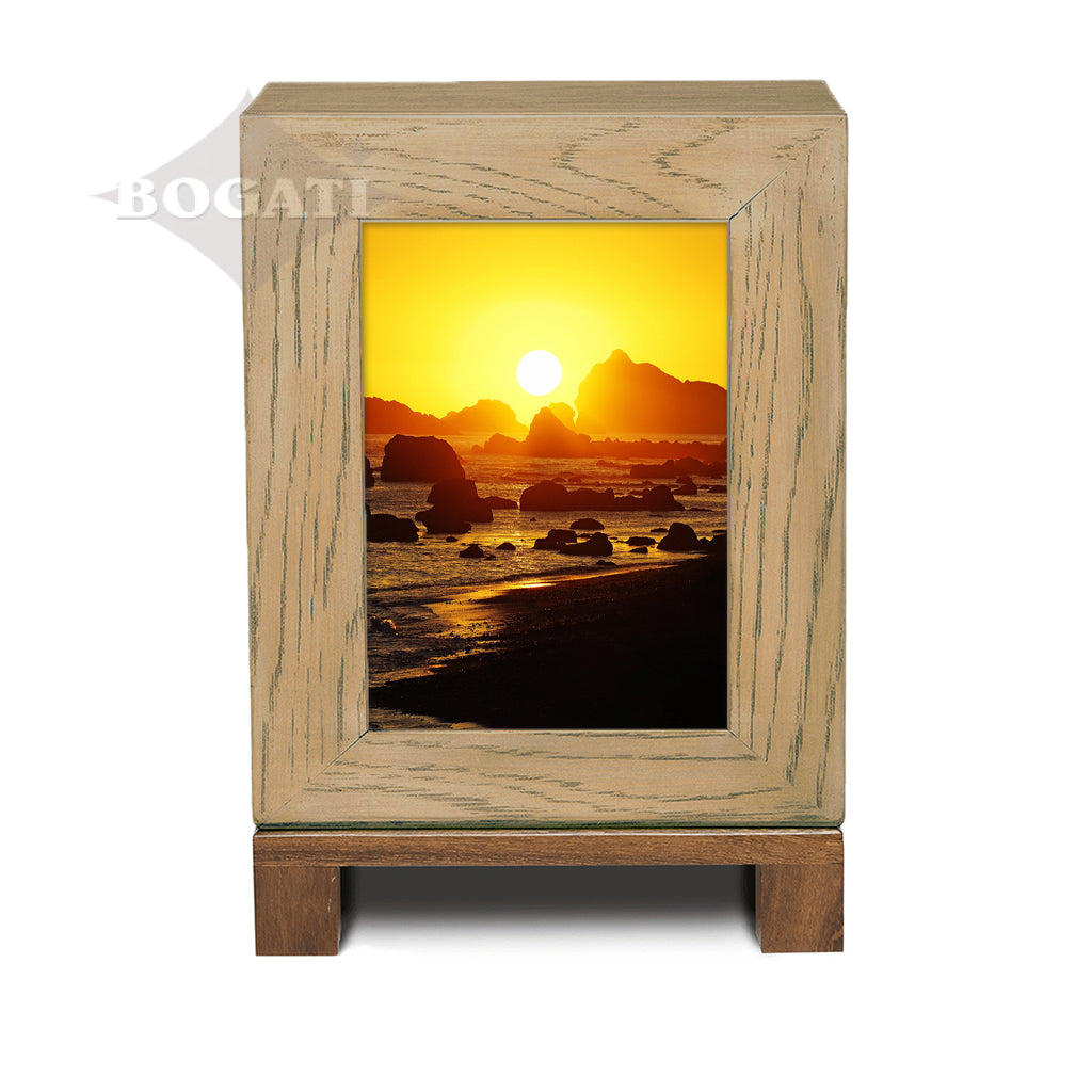 IMPERFECT SELECTION - ADULT Rustic Style Photo Frame Urn - Rocky Coast Sunset