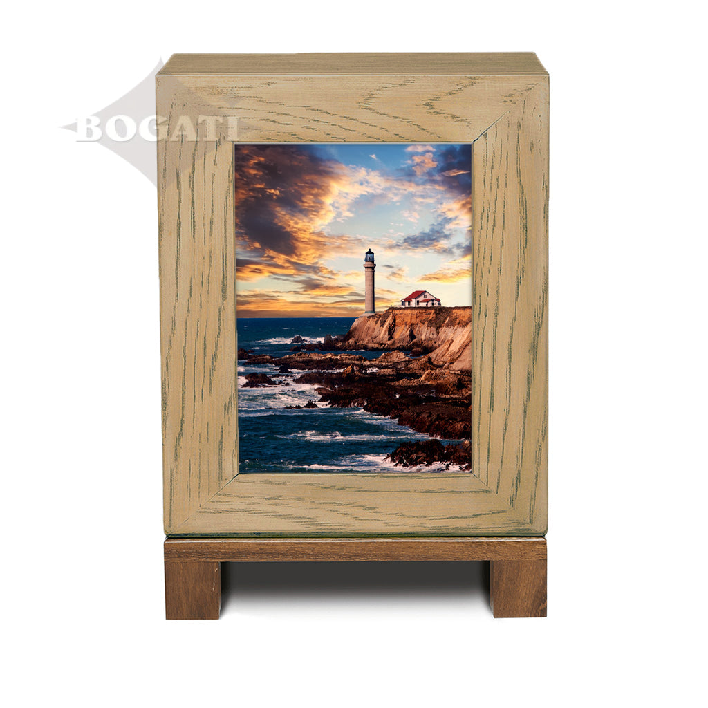 IMPERFECT SELECTION - DULT Rustic Style Photo Frame Urn - Lighthouse on the Rocky Shore