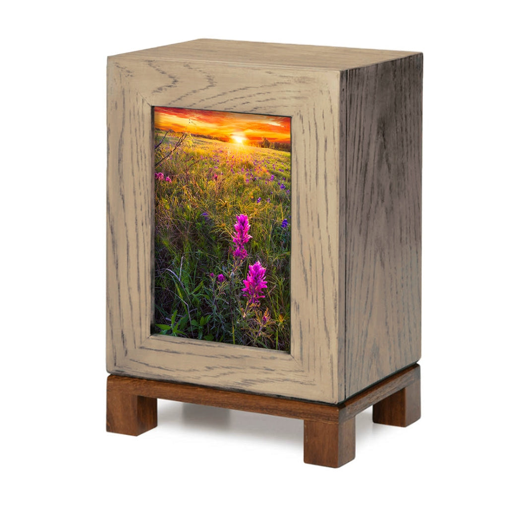 ADULT Rustic Style Photo Frame Urn - Wildflowers and Bluebonnets at Sunset