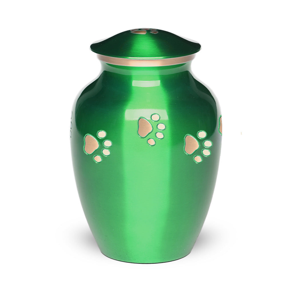 IMPERFECT SELECTION - LARGE Brass Pet Urn - "Forever Paw" Green-Gold