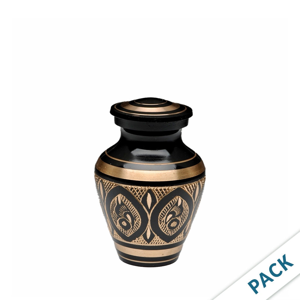 CLEARANCE - KEEPSAKE -Brass Urn -1570- Hand Etched Art Deco - Black & Gold - Pack of 10