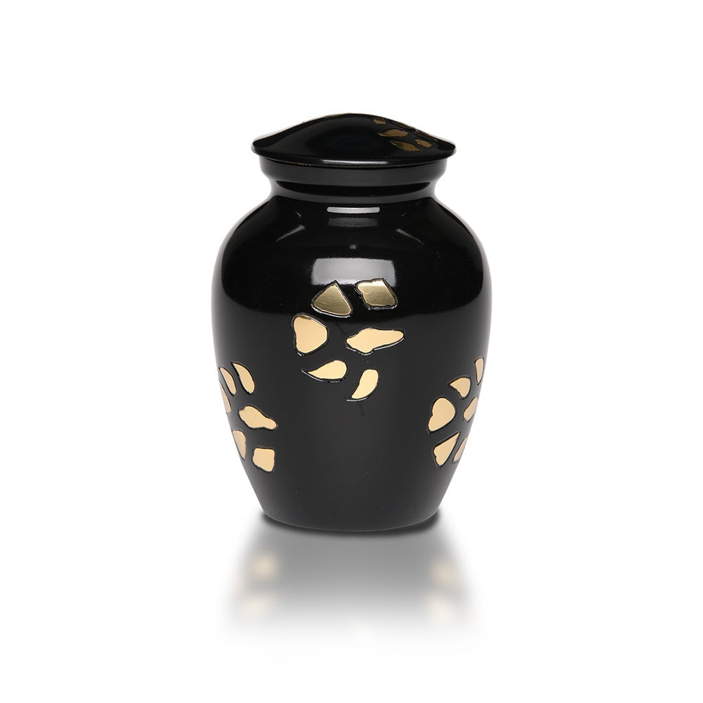 CLEARANCE - SMALL Brass Pet Urn -1612- Black with Golden Paw prints
