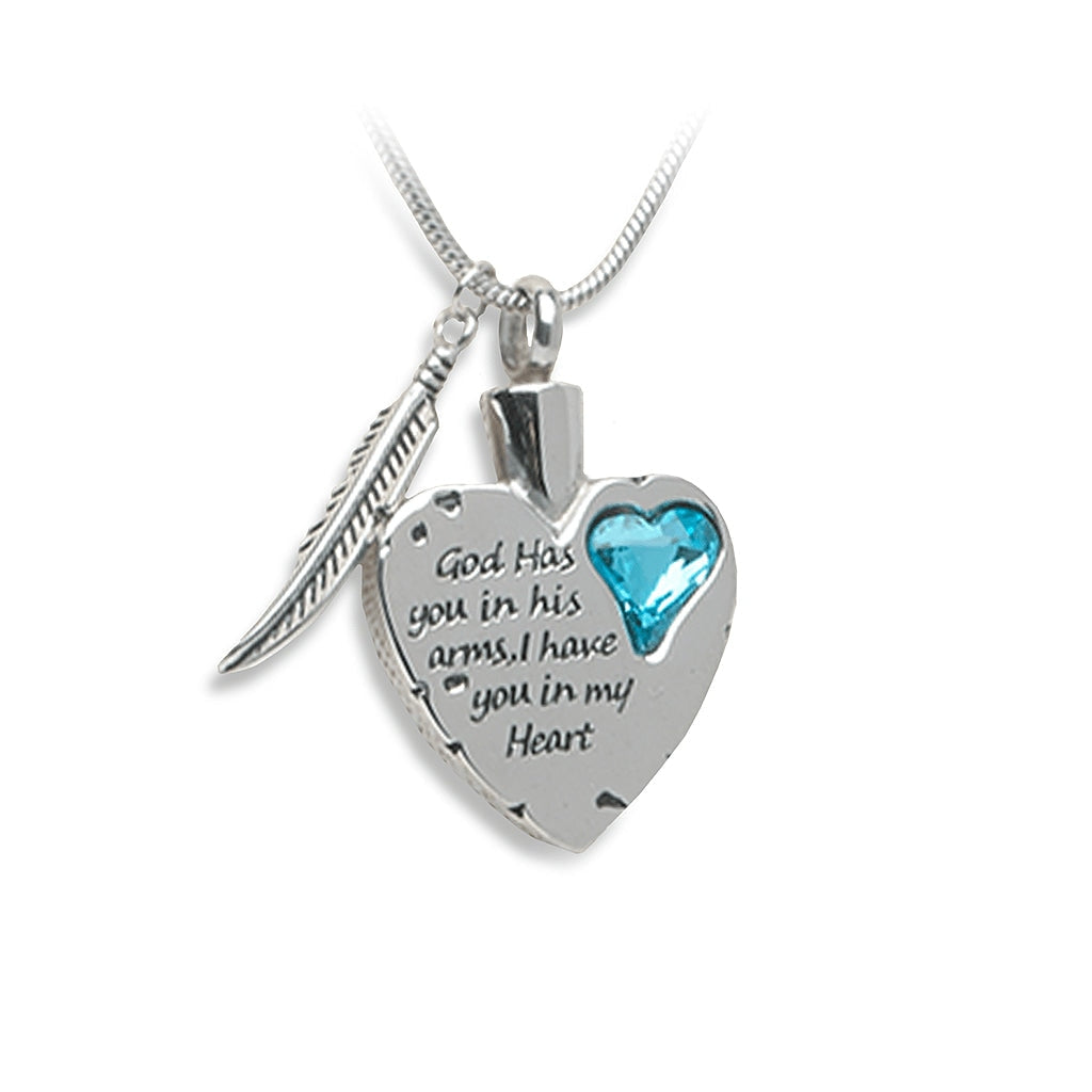 J-1938-Light-Blue Heart with Feather – Pendant with Chain